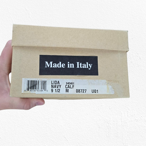 1990s Vintage Dark Navy Leather Square Toe Slip On Pump Block Heels Size 9.5 - Picture 10 of 10